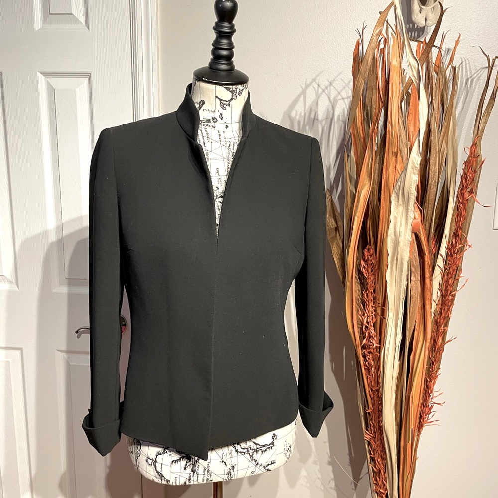 Kasper Vintage Tailored chiffon Work Coastal minimalist black blazer sz 4